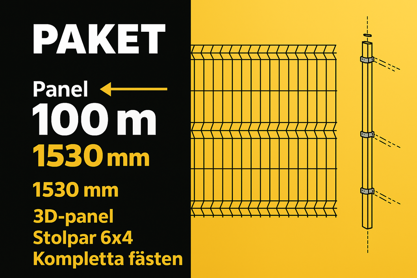 Komplett 100m Stängselpaket Panel 3D | 153×200cm