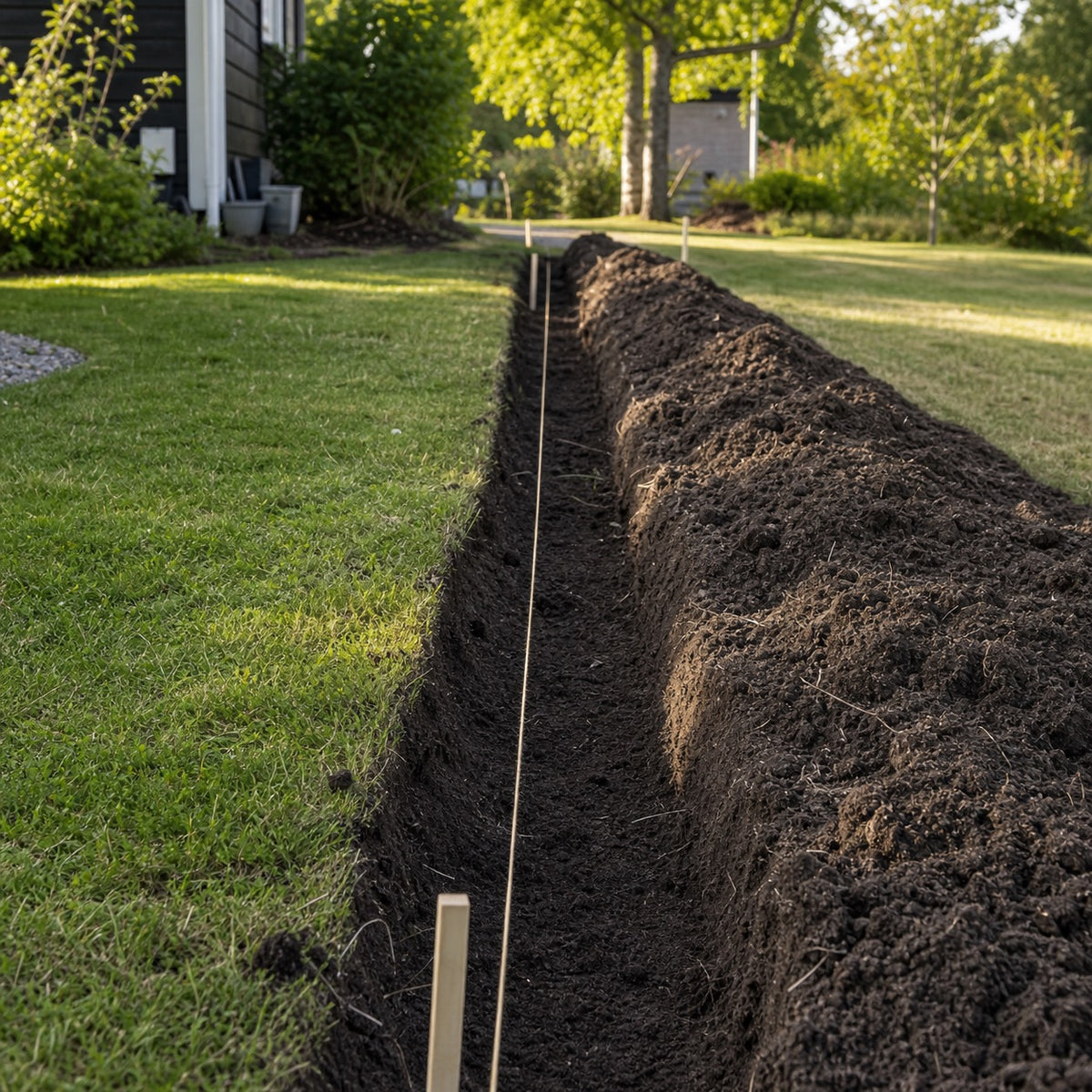 Uppmätt planteringsdike inför häckplantering